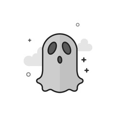 Halloween ghost icon in flat outlined grayscale style. Vector illustration.