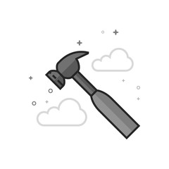 Hammer icon in flat outlined grayscale style. Vector illustration.