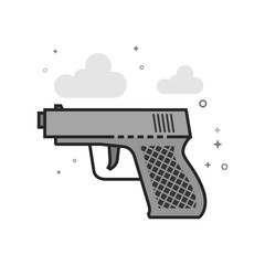 Arm gun icon in flat outlined grayscale style. Vector illustration.