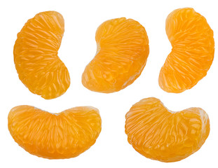 Fresh peeled mandarin orange segments isolated on white background with clipping path