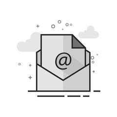 Envelope icon in flat outlined grayscale style. Vector illustration.