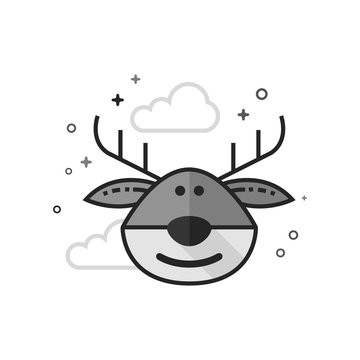 Reindeer the moose icon in flat outlined grayscale style. Vector illustration.
