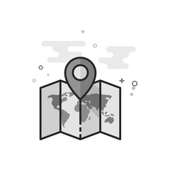 Map icon in flat outlined grayscale style. Vector illustration.