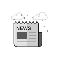 Newspaper icon in flat outlined grayscale style. Vector illustration.