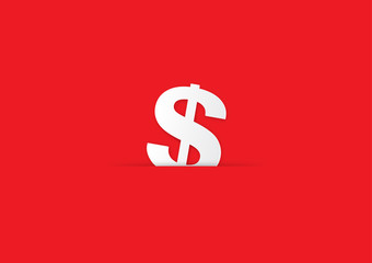 White dollar sign on red background, paper art style vector illustration business concept