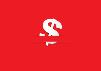 White dollar sign in holder on red background, paper art style vector illustration business concept