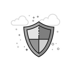 Shield icon in flat outlined grayscale style. Vector illustration.