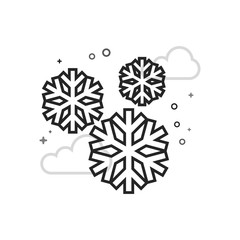 Snowflake icon in flat outlined grayscale style. Vector illustration.