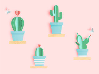 Cactus in paper art style or digital craft