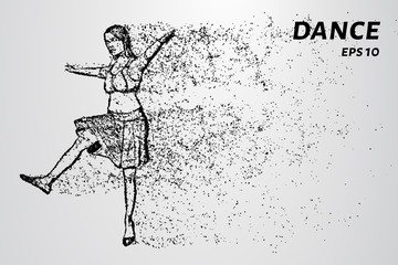 Dance of the particles. Girl in dance consists of dots and circles