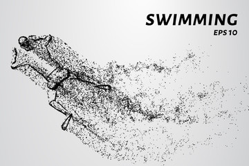 The swimming of particles. Man floats under water