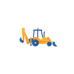 Excavator with two scoops, flat icon, construction vehicle