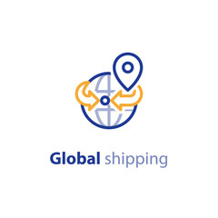 Shipping globally, international shipment concept, delivery line icon