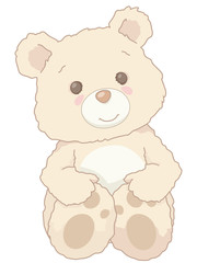Cute Little Fluffy Teddy Bear Sitting Holding Back Paws Cartoon Vintage Style