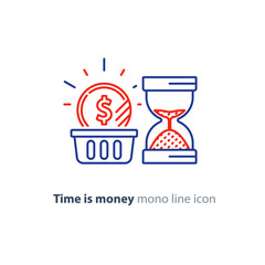 Money in basket, financial concept, investment plan, revenue increase, line icon