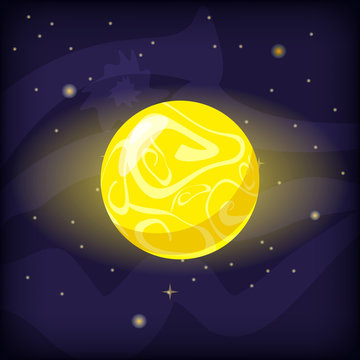 Planet fantastic on a space background, cartoon style, isolated, vector, illustration