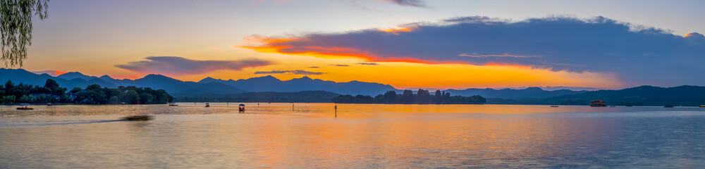 Beautiful lake landscape scenery and architectural landscape in West Lake, Hangzhou