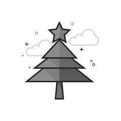 Christmas tree icon in flat outlined grayscale style. Vector illustration.