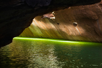 Green lagoon in a cave in the brazilian river Sao Francisco that cross the brazil territory from south of brazil to northeast 