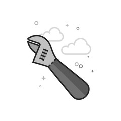 adjustable wrench icon in flat outlined grayscale style. Vector illustration.