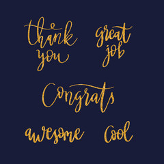 Lettering words in gold glitter. Vector background illustration for designs.