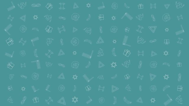 Purim holiday flat design animation background with traditional outline icon symbols