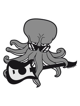 cool gitarre elektro hard rock heavy metal spielen musik party band tanzen feiern böse gefährlich oktopus tentakel unterwasser tintenfisch riesenkrake kraken comic cartoon design clipart
