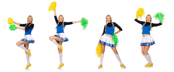 Woman cheerleader isolated on the white