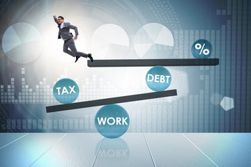Businessman in debt and tax business concept
