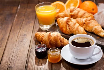 Fotobehang breakfast with cup of coffee and croissants © Nitr