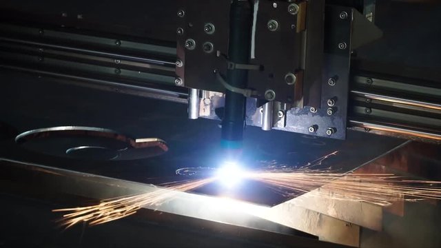 Industrial plasma machine cutting of metal plate. Clip. Cutting metal plates gas cutting. Steel plate cutting by gas machine