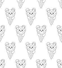 Naklejka premium Bear on Ice Cream White Background
