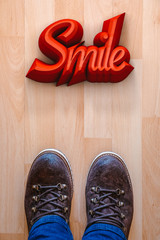 The word smile seen from above