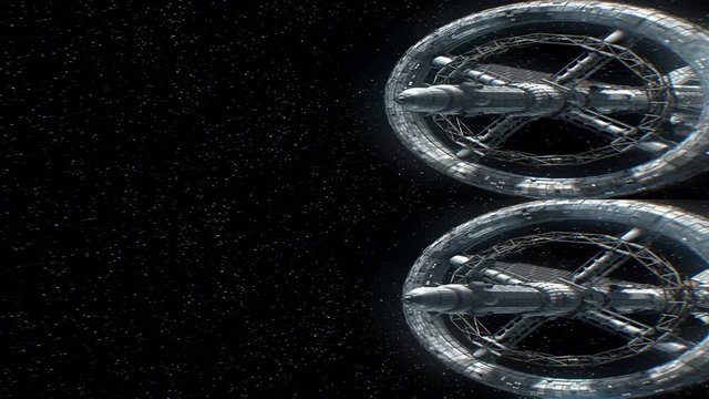 Mission to Venus. Vertical anamorphic stereo pair, 3d animation of great spaceship. Texture of the planet was created in the graphic editor without photos and other images.