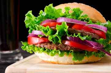 Burger served in bun in nutrition fast food concept