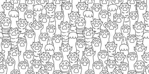 Cat paw seamless pattern cat breed isolated kitten dog paw hand vector wallpaper background doodle