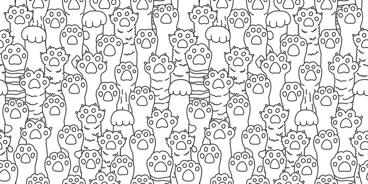 Cat paw seamless pattern cat breed isolated kitten dog paw hand vector wallpaper background doodle