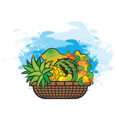 fruit basket over blue color brush strokes