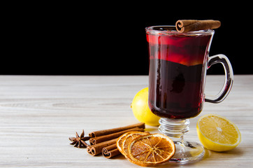 Mulled wine glintwine served in glasses for christmas table