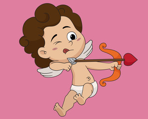 Cupid shoots bow in valentine day.