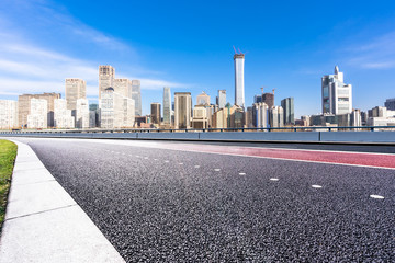 empty road with modern office building