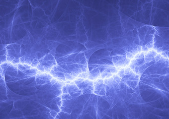 Blue plasma lightning bolt, abstract electrical background
