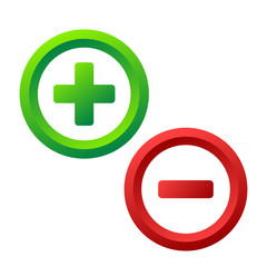 Plus and minus icon buttons on white, stock vector illustration