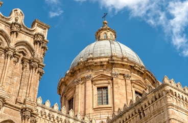 Fototapeta na wymiar View of Palermo Cathedral church Dome, Sicily, southern Italy 
