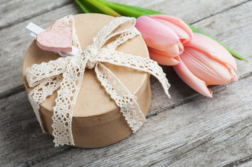 Pink tulip flowers and craft gifts