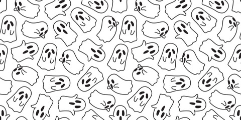 Ghost vector seamless pattern Halloween isolated spooky cartoon wallpaper background white