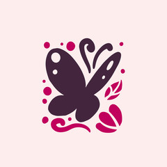 Vector flat cute funny hand drawn butterfly insect silhouette isolated on white background. Perfect for children goods store logo insignia, kid clothes and accessory prints, zoo logotype etc.