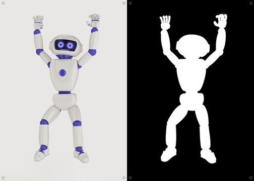 humanoid robot hangs on the imaginary crossbeam