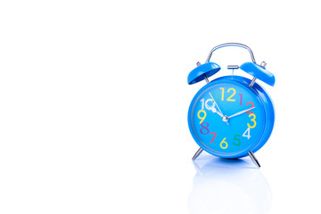 Blue Alarm clock on white background or isolated