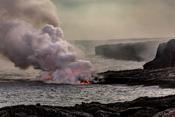 Fototapeta na wymiar Lava Entering Water